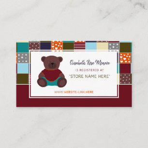 Tarjeta De Recepción Oso de peluche patchwork, Registro de regalos para