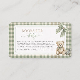Tarjeta De Recepción Oso de peluche Salvia Cuadros Verdes Libros para F