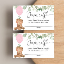 Tarjeta De Recepción Oso de peluche verde rosa chica ducha rifa de paña