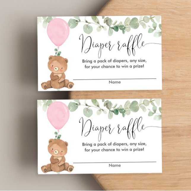 Tarjeta De Recepción Oso de peluche verde rosa chica ducha rifa de paña (Subido por el creador)