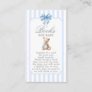 Tarjeta De Recepción Oso de rayas azules Baby Shower Niño Libros para b