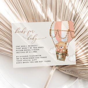 Tarjeta De Recepción Oso De Teddy, Globo De Aire Caliente Rosado, Libro
