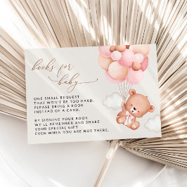 Tarjeta De Recepción Oso De Teddy, Globos Rosados, Libros Para Bebés