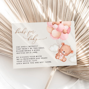 Tarjeta De Recepción Oso De Teddy, Globos Rosados, Libros Para Bebés