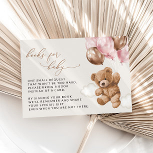 Tarjeta De Recepción Oso De Teddy, Globos Rosados, Libros Para Bebés