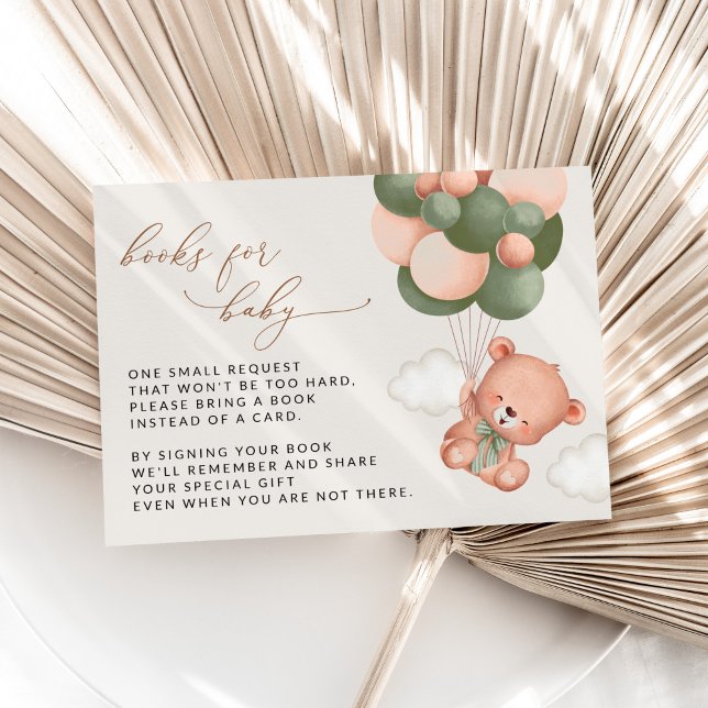 Tarjeta De Recepción Oso De Teddy, Globos Verdes, Libros Para Bebés (Subido por el creador)