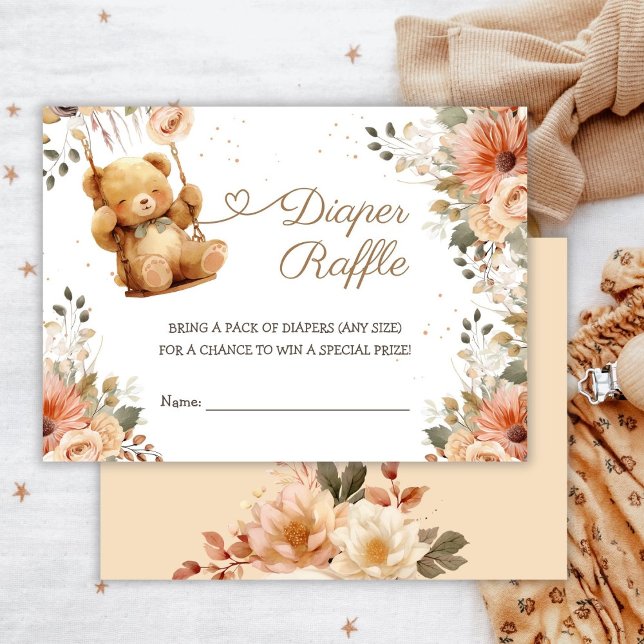 Tarjeta De Recepción Oso de Teddy Otoño otoño Baby Shower Diaper Raffle (Subido por el creador)