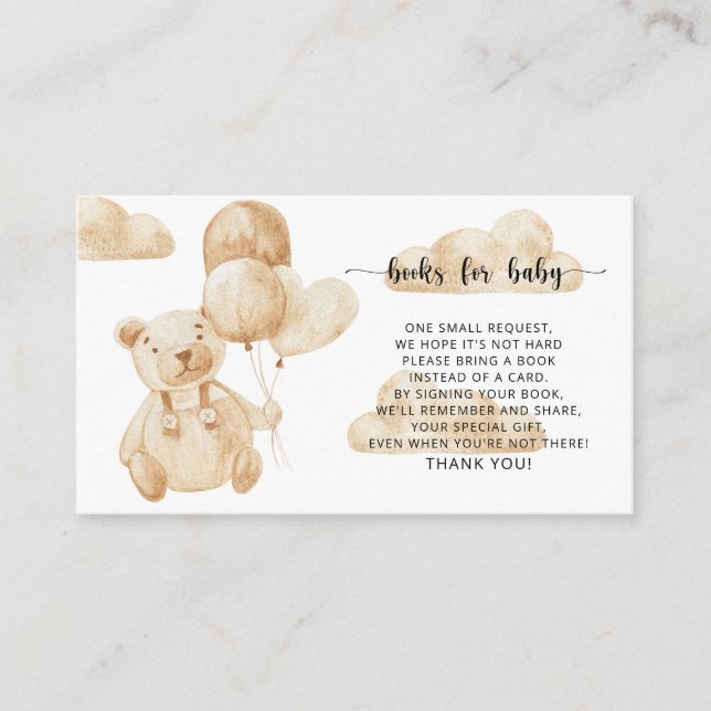 Tarjeta De Recepción Oso en libros de globos para boleto de bebé (Anverso)