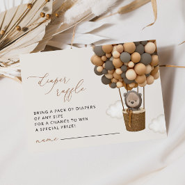 Tarjeta De Recepción Oso, globos marrones, Baby Shower Diaper Raffle