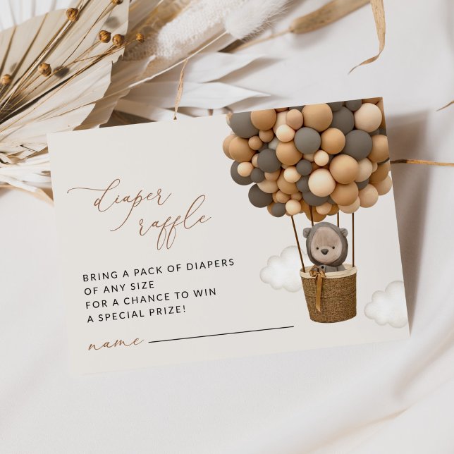 Tarjeta De Recepción Oso, globos marrones, Baby Shower Diaper Raffle (Subido por el creador)
