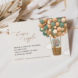 Tarjeta De Recepción Oso, globos verdes, Baby Shower Diaper Raffle