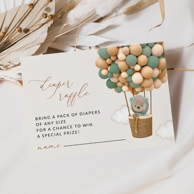 Tarjeta De Recepción Oso, globos verdes, Baby Shower Diaper Raffle (Subido por el creador)