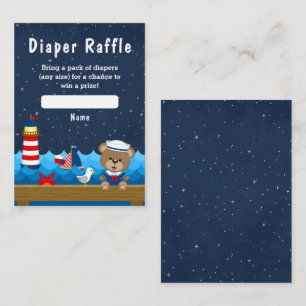 Tarjeta De Recepción Oso Marinero Diaper Raffle Rojo y Azul Marino