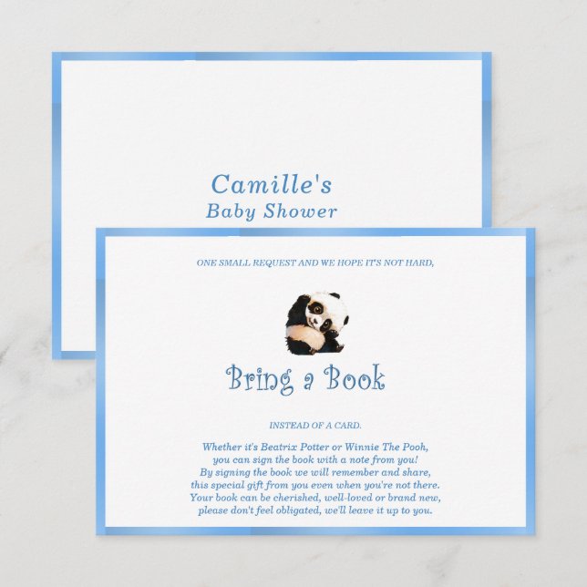 Tarjeta De Recepción Oso Panda Azul Trae un Libro (Anverso / Reverso)