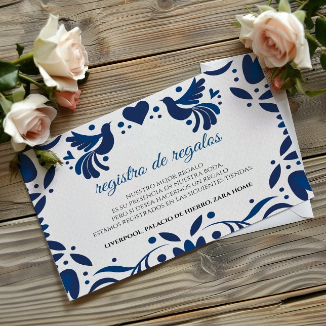 Tarjeta De Recepción Otomi Blue Floral Elegant Fiesta Spanish Wedding (Otomi Blue Floral Elegant Fiesta Spanish Wedding Enclosure Card)