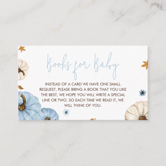 Tarjeta De Recepción Otoño Azul Libros Baby Shower para bebé (Anverso)