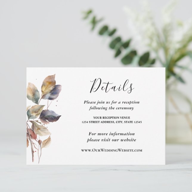 Tarjeta De Recepción Otoño Azul Oro Rojo Salto Agua Boda (Anverso de pie)