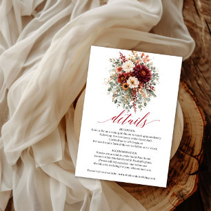 Tarjeta De Recepción Otoño Borgoña Floral Boho Detalles de Vegetación I