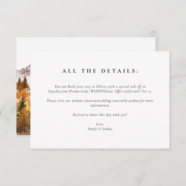 Tarjeta De Recepción Otoño Elegante Boda (Anverso / Reverso)