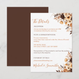 Tarjeta De Recepción Otoño Marrón Rústico y Rosa Marfil Boda Campestre