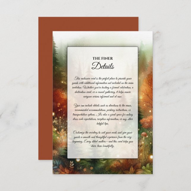 Tarjeta De Recepción Otoño resplandeciente en el encantado Boda foresta (Anverso / Reverso)