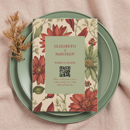 Tarjeta De Recepción Otoño Rústico Sage Green & Burgundy Red Floral