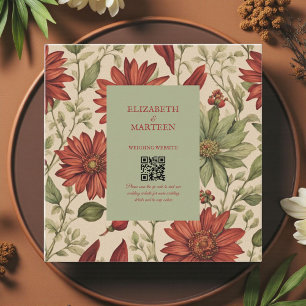 Tarjeta De Recepción Otoño Rústico Sage Green & Burgundy Red Floral