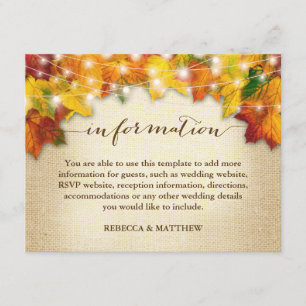 Tarjeta De Recepción Otoño Sale Twinkle Luces Burlap Información Boda