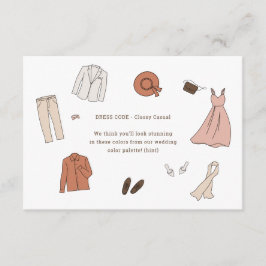 Tarjeta De Recepción Outfits Ilustrados Colores de Boda y Código de Ves