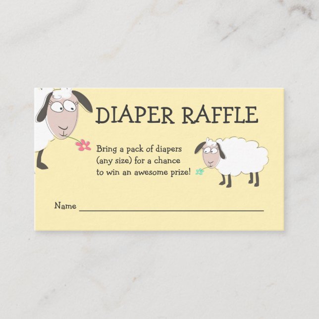 Tarjeta De Recepción Oveja Cuta, Baby Shower, Diaper Raffle (Anverso)