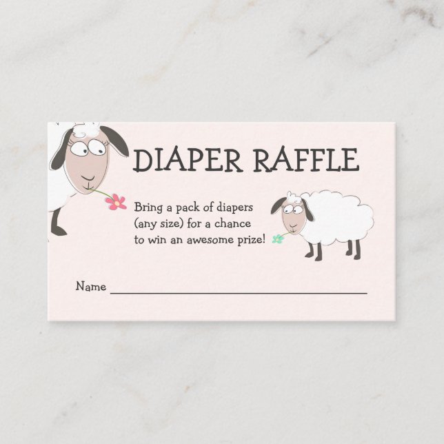 Tarjeta De Recepción Oveja Cuta, Baby Shower, Raffle Pink Diaper (Anverso)