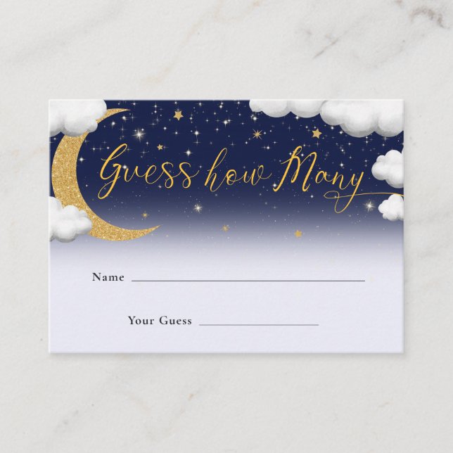 Tarjeta De Recepción Over the Moon Baby Shower adivina cuántos (Anverso)