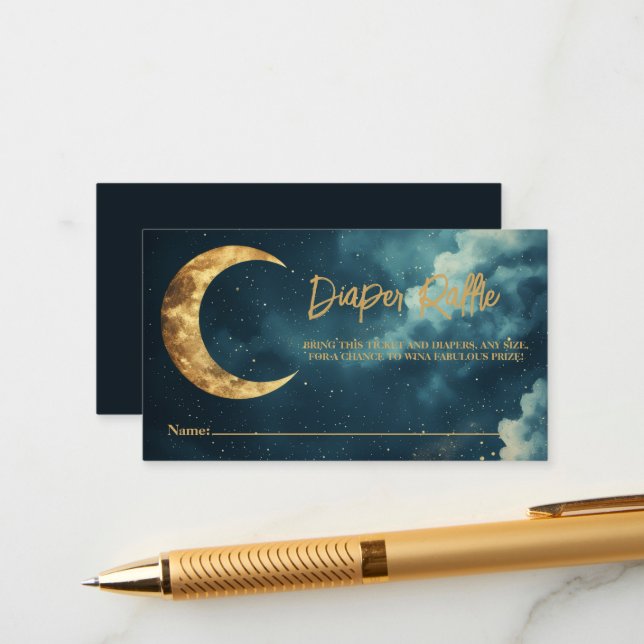 Tarjeta De Recepción Over the Moon Diaper Raffle Ticket, Celestial Gold (Anverso/Reverso In Situ)
