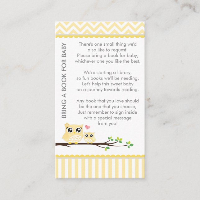 Tarjeta De Recepción Owen Baby Shower Yellow Bring a Book Shower Insert (Anverso)