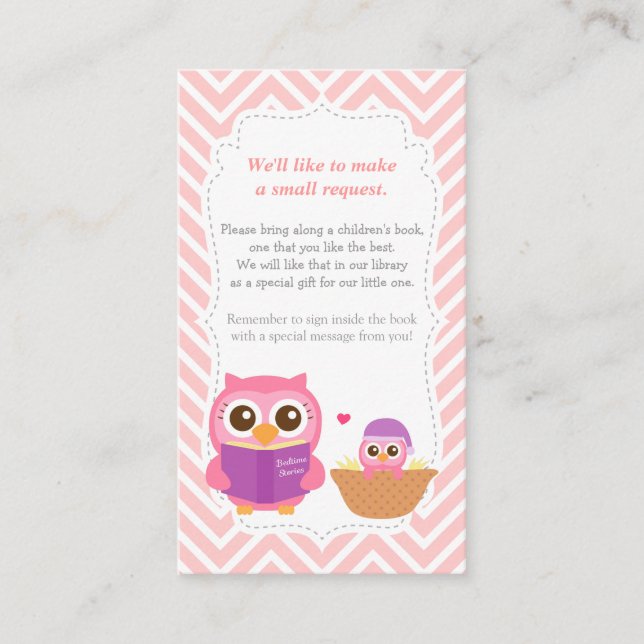 Tarjeta De Recepción Owl Baby Shower Chevron Book Insert Request Card (Anverso)
