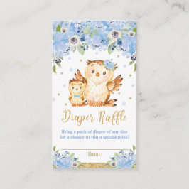 Tarjeta De Recepción Owl Blue Floral Baby Shower Diaper Raffle
