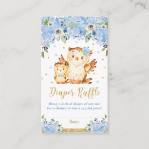 Tarjeta De Recepción Owl Blue Floral Baby Shower Diaper Raffle