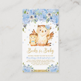 Tarjeta De Recepción Owl Blue Floral Baby Shower trae un libro