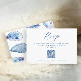 Tarjeta De Recepción Oyster Boda QR RSVP Blue Watercolor