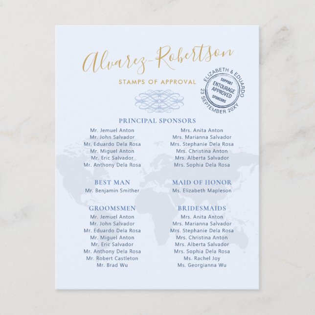 Tarjeta De Recepción Padrinos de Boda Tema de Viaje de Entourage Pasapo (Anverso)