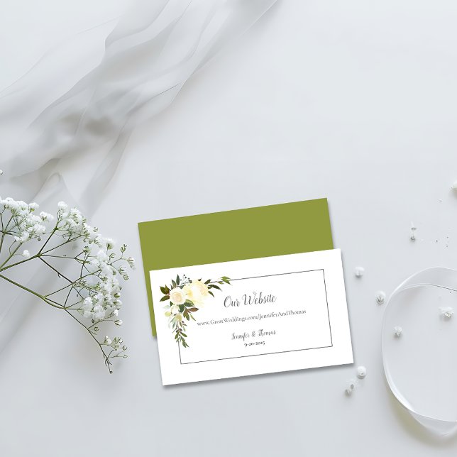 Tarjeta De Recepción Página web de Boda Floral de Rosas Blancas | Verde (Subido por el creador)