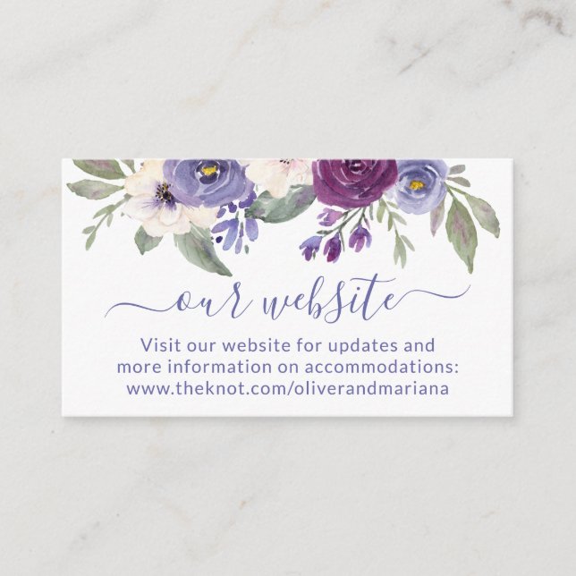 Tarjeta De Recepción Página web de Boda Purple Floral (Anverso)