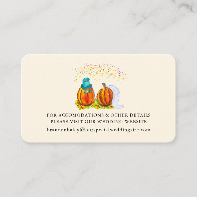 Tarjeta De Recepción Página web de calabazas de la boda de otoño (Anverso)