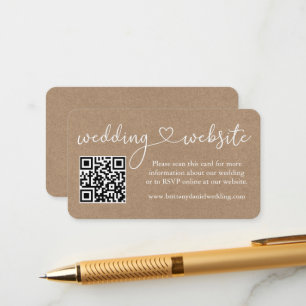 Tarjeta De Recepción Página web de Calligraphy Heart Boda QR Kraft