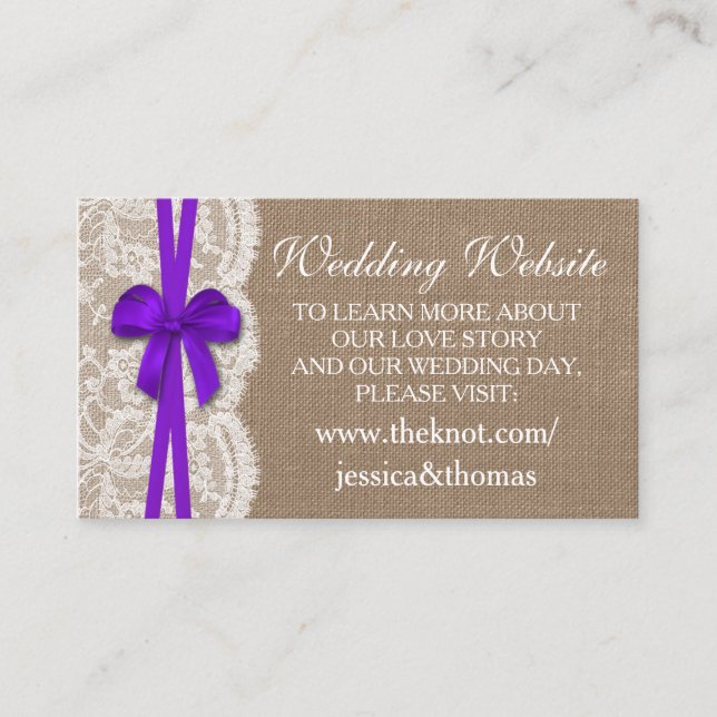 Tarjeta De Recepción Página web de la colección de Bodas Rustic Purple  (Anverso)