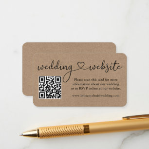 Tarjeta De Recepción Página web del Boda de Calligraphy Heart Kraft QR