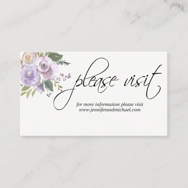 Tarjeta De Recepción PÁGINA WEB del Boda de Lilac Floral Lavender (Anverso)