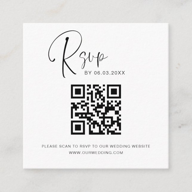 Tarjeta De Recepción Página web del Boda de QR Code RSVP Elegante (Anverso)