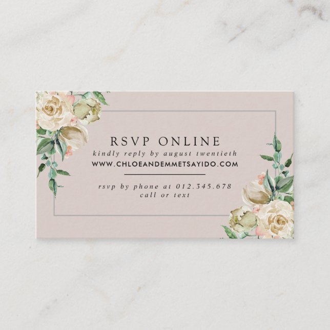 Tarjeta De Recepción Página web del Boda Floral de Rosa Blanca RSVP (Anverso)