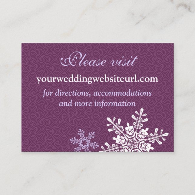 Tarjeta De Recepción Página web del Boda Purple White Snowflake Inserta (Anverso)